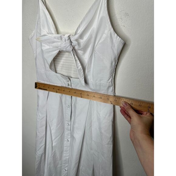 White Front Tie Spaghetti Strap Open Stomach Front Button Flowy Summer Dress M - Picture 9 of 15